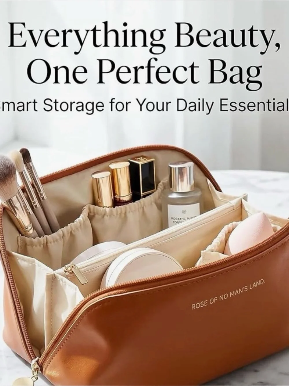 Tan Travel Makeup Organizer Bag